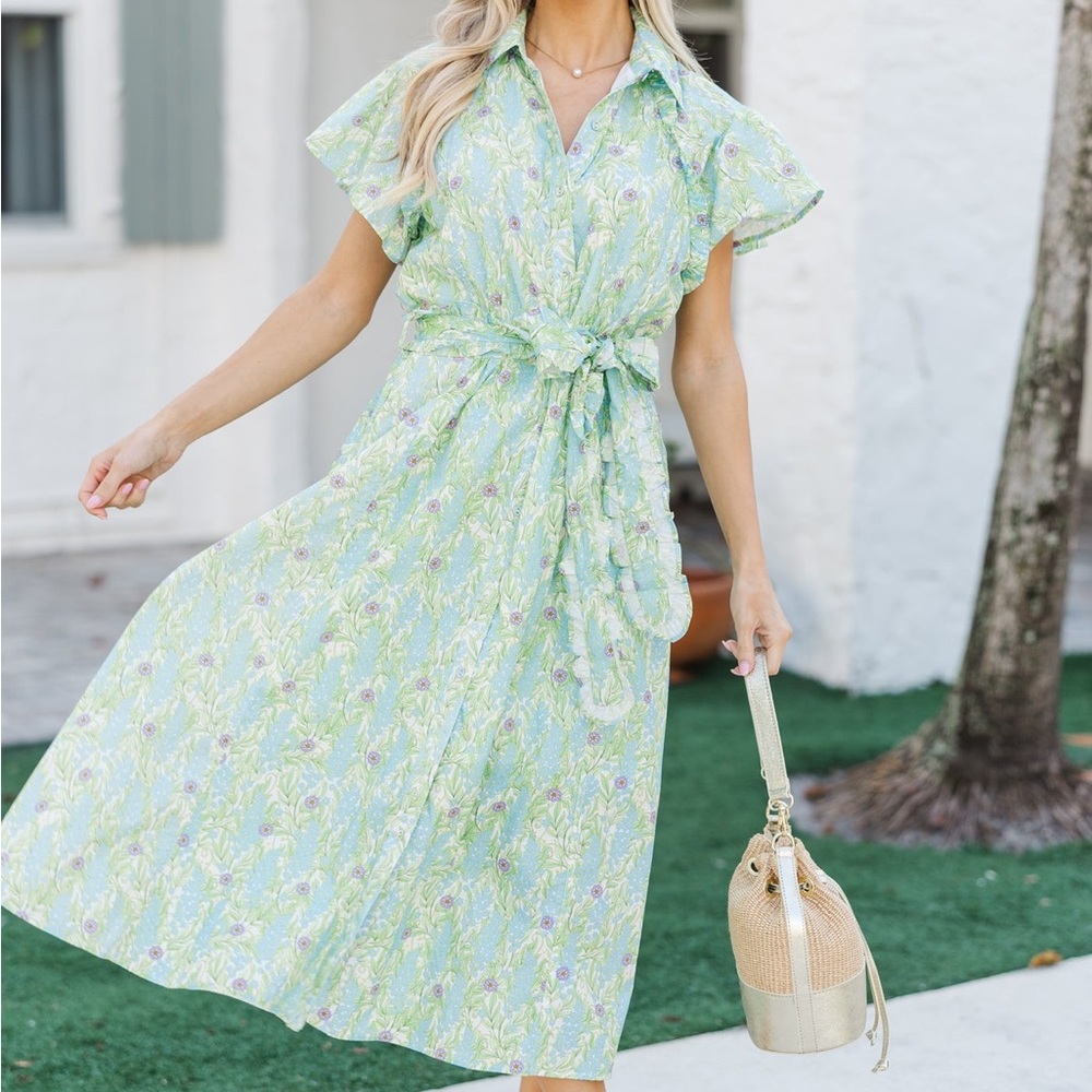 Medium All In A Dream Sage Floral Midi Dress from Shop The Mint